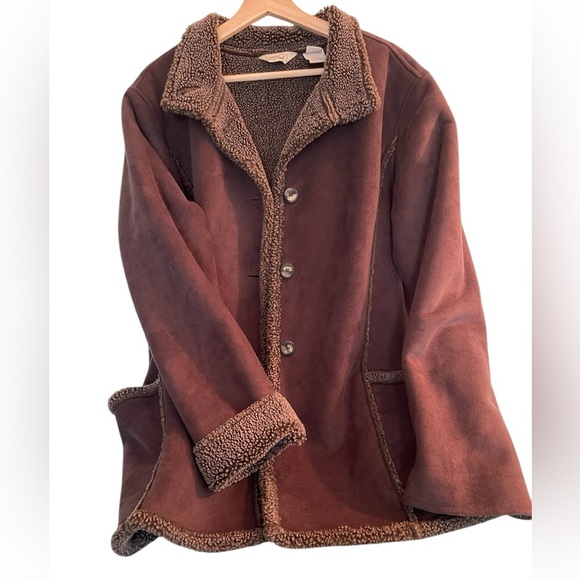 L.L. Bean Faux Suede Sherpa Jacket XL • Brown Cozy Cabin-Core Winter Coat - Picture 2 of 10